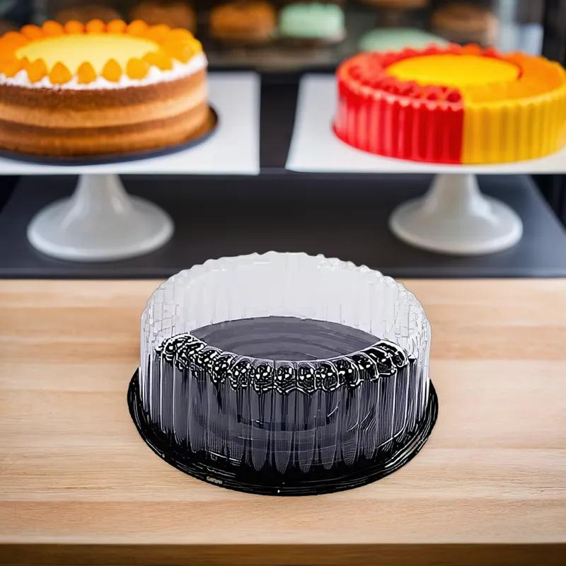 Cake Container & Lid Combo 8 IN Black Clear Shallow 100/Case