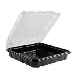 Take-Out Container Hinged 8.7X8.7X2.6 IN PET Clear Black Square 200/Case