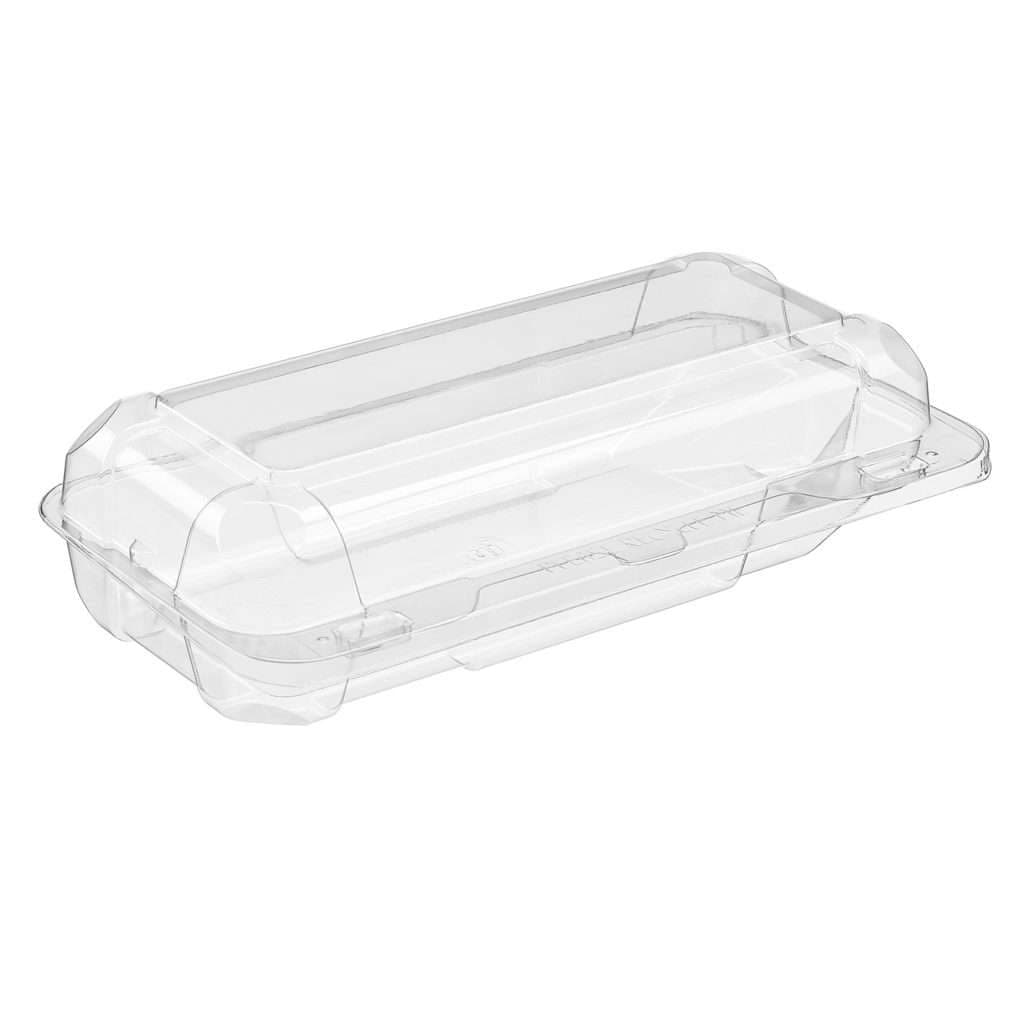 Essentials Deli Container Hinged 27 OZ RPET Clear Rectangle Bar Lock 300/Case