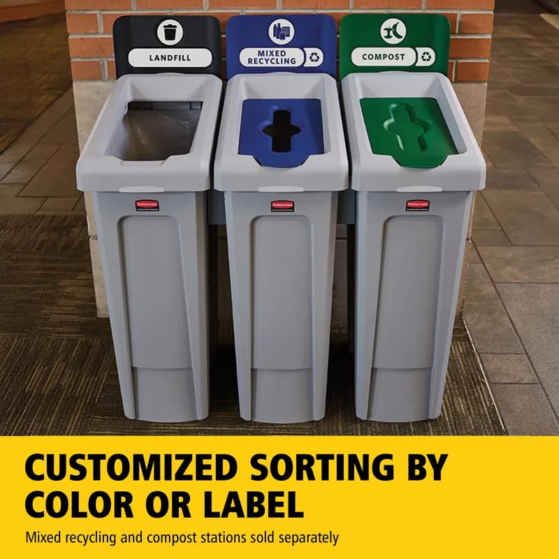 Slim Jim® Mixed Recycling 1-Stream Recycling Bin 15.25X12X40.25 IN 23 GAL Blue Resin With Hinged Lid 1/Each
