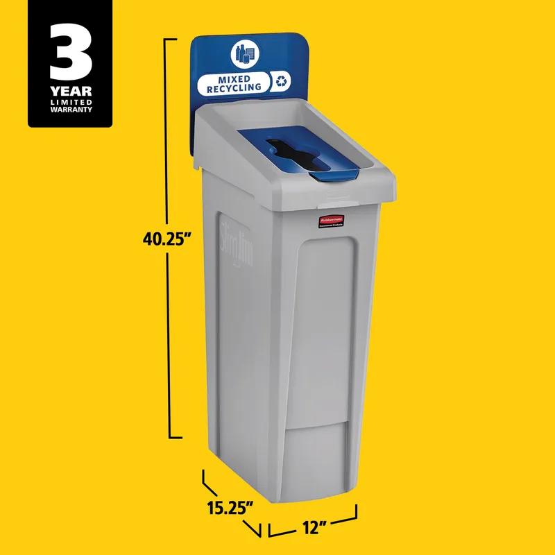 Slim Jim® Mixed Recycling 1-Stream Recycling Bin 15.25X12X40.25 IN 23 GAL Blue Resin With Hinged Lid 1/Each