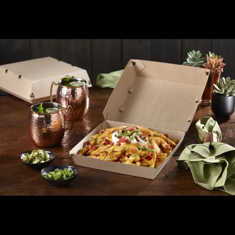 Take-Out Box Hinged 9X8.75X3 IN Corrugated Cardboard Kraft Square 200/Case