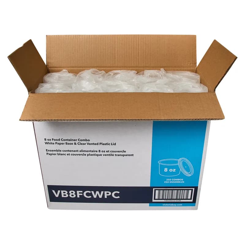 Victoria Bay Food Container Base & Lid Combo With Polypropylene (PP) Lid 8 OZ Paper White Round Vented 250/Case