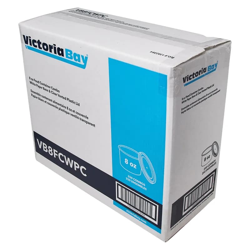 Victoria Bay Food Container Base & Lid Combo With Polypropylene (PP) Lid 8 OZ Paper White Round Vented 250/Case