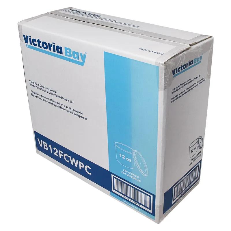 Victoria Bay Food Container Base & Lid Combo With Plastic Lid 12 OZ Paper White Round Vented 250/Case
