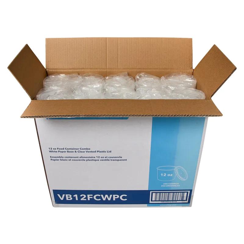 Victoria Bay Food Container Base & Lid Combo With Plastic Lid 12 OZ Paper White Round Vented 250/Case