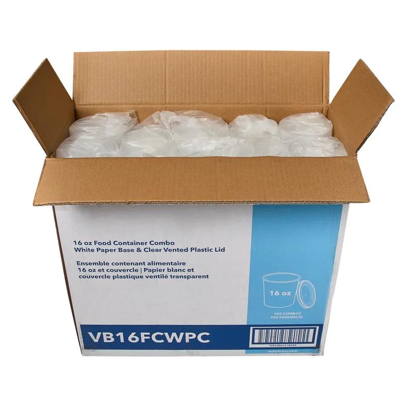 Victoria Bay Food Container Base & Lid Combo With Plastic Lid 16 OZ Paper White Round Vented 250/Case