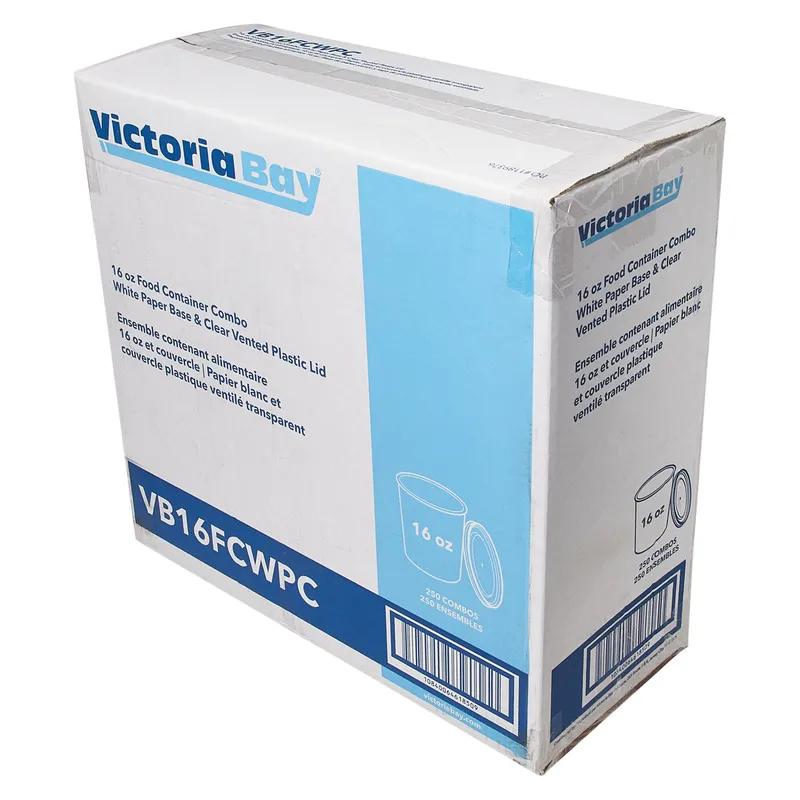 Victoria Bay Food Container Base & Lid Combo With Plastic Lid 16 OZ Paper White Round Vented 250/Case
