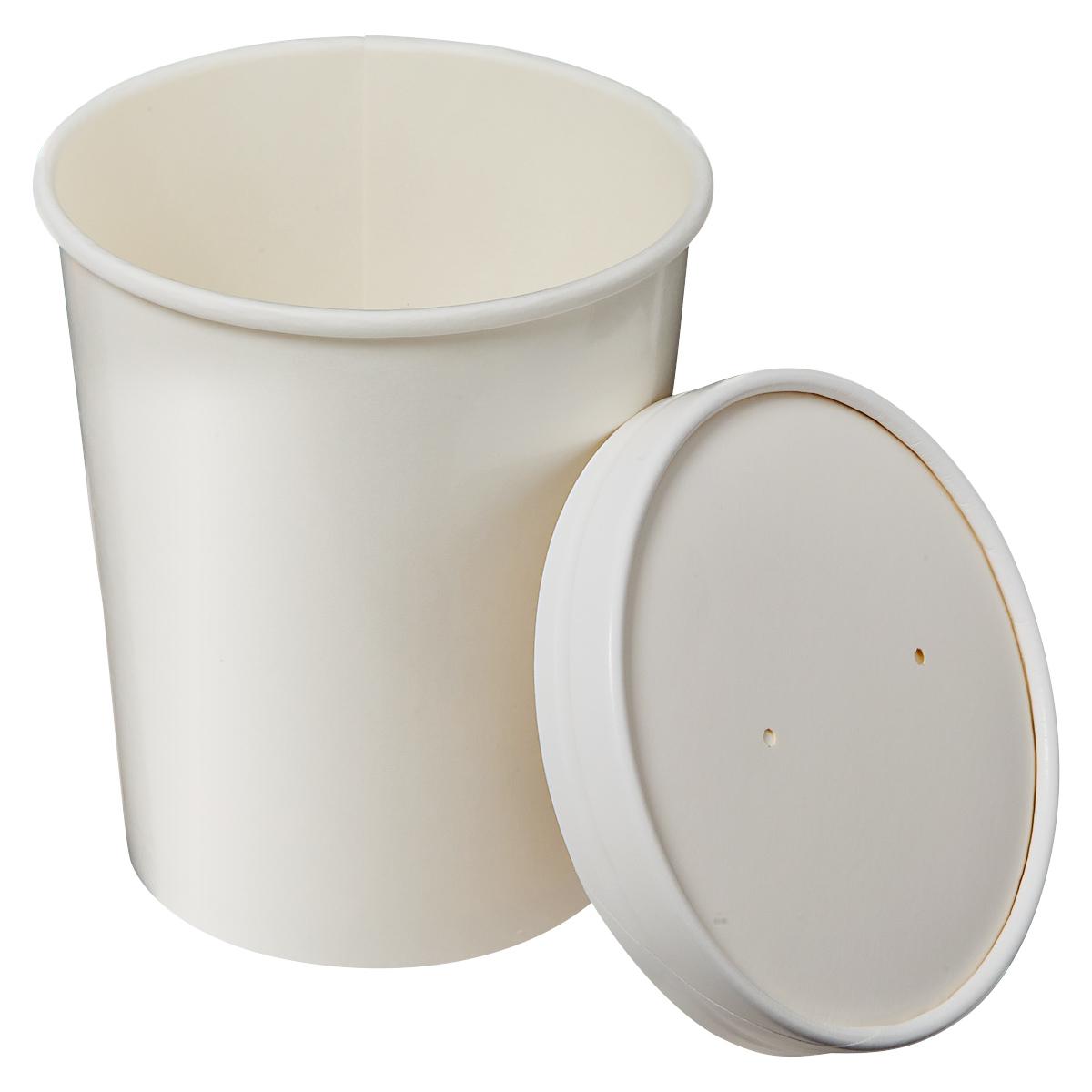 Victoria Bay Food Container Base & Lid Combo 32 OZ Double Wall Poly-Coated Paper White Round Vented 250/Case