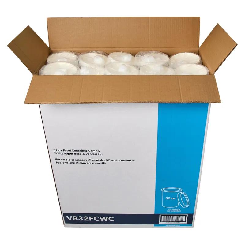 Victoria Bay Food Container Base & Lid Combo 32 OZ Double Wall Poly-Coated Paper White Round Vented 250/Case
