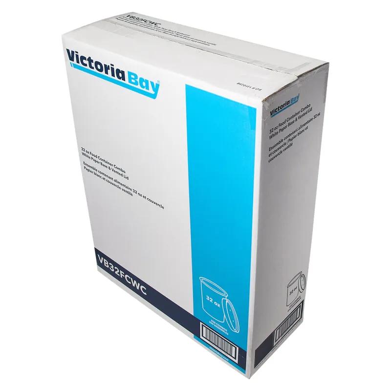 Victoria Bay Food Container Base & Lid Combo 32 OZ Double Wall Poly-Coated Paper White Round Vented 250/Case