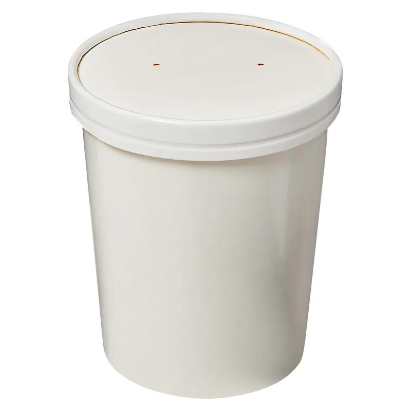 Victoria Bay Food Container Base & Lid Combo 32 OZ Double Wall Poly-Coated Paper White Round Vented 250/Case