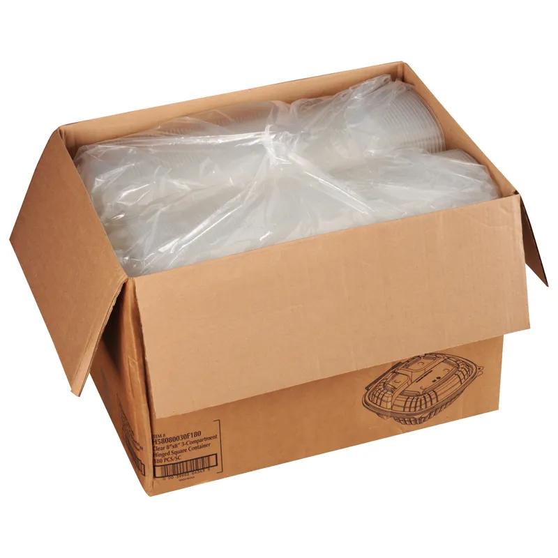 Take-Out Container Hinged 8X8 IN 3 Compartment Clear Square 180/Case