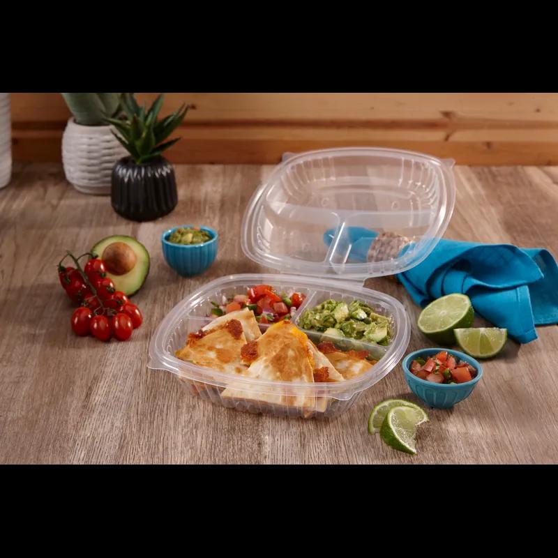 Take-Out Container Hinged 8X8 IN 3 Compartment Clear Square 180/Case