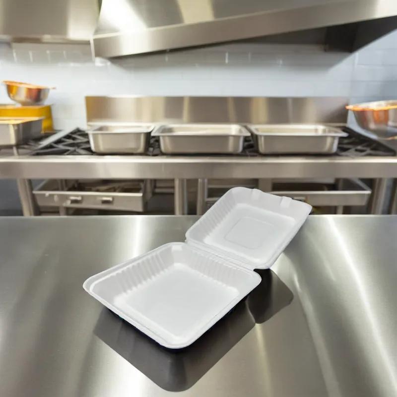 Take-Out Container Hinged 9 IN Pulp Fiber White 54/Case