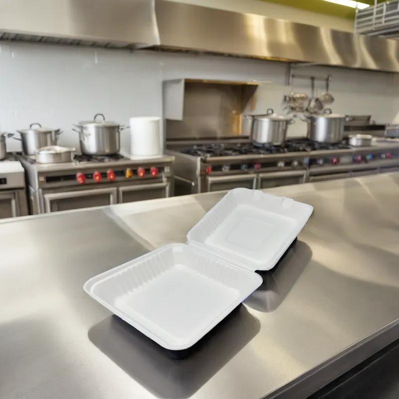 Take-Out Container Hinged 9 IN Pulp Fiber White 54/Case