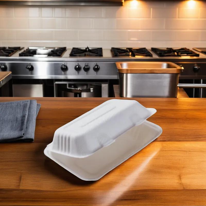 Take-Out Container Hinged 9X6 IN Pulp Fiber White 250/Case