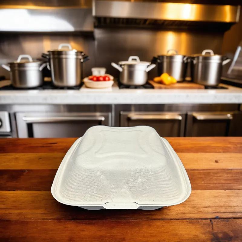 Victoria Bay Take-Out Container Hinged 8X8 IN Sugarcane Kraft 200/Case