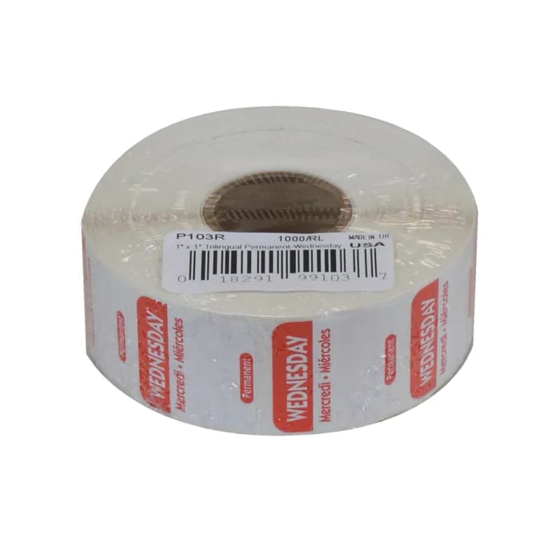 Wednesday Prep Item Date Use Trilingual Label 1X1 IN Red Square Permanent 1/Roll