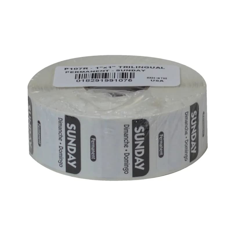 Sunday Label 1X1 IN Permanent Trilingual 1/Roll