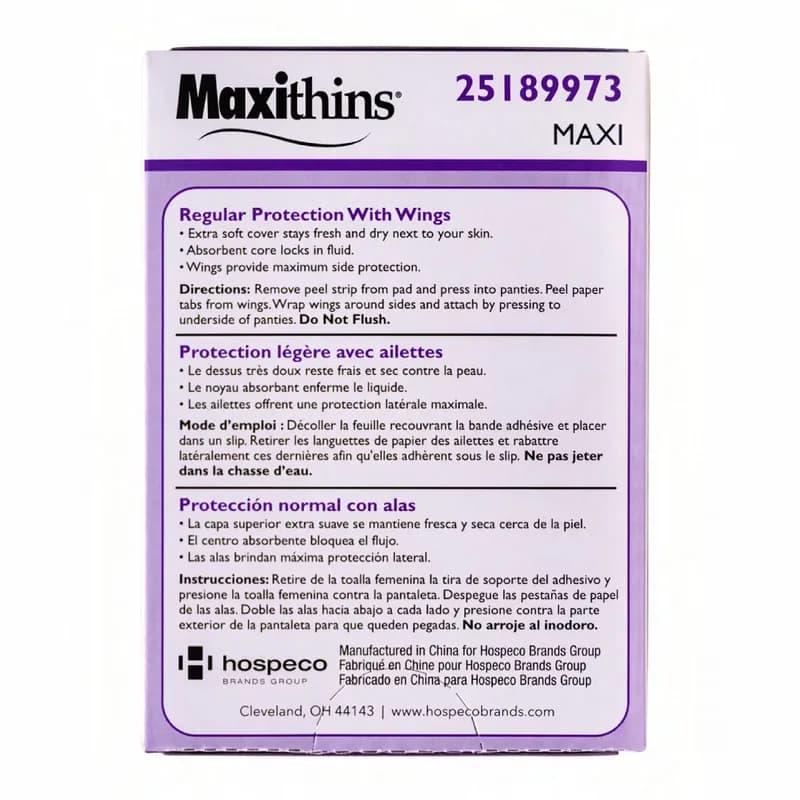 Maxithins® Pad Unscented White Individually Wrapped Vend Box #4 250/Case