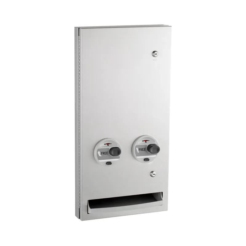 Tampon & Pad Dispenser 13.88X28 IN Stainless Steel Holds 30 Tampons, 20 Napkins Semi-Recessed Free Vend 1/Each