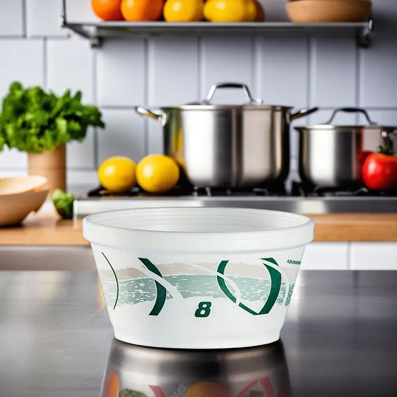 Dart® Food Container Base 8 OZ Polystyrene Foam Green Gray Impulse Stock Print Insulated 1000/Case