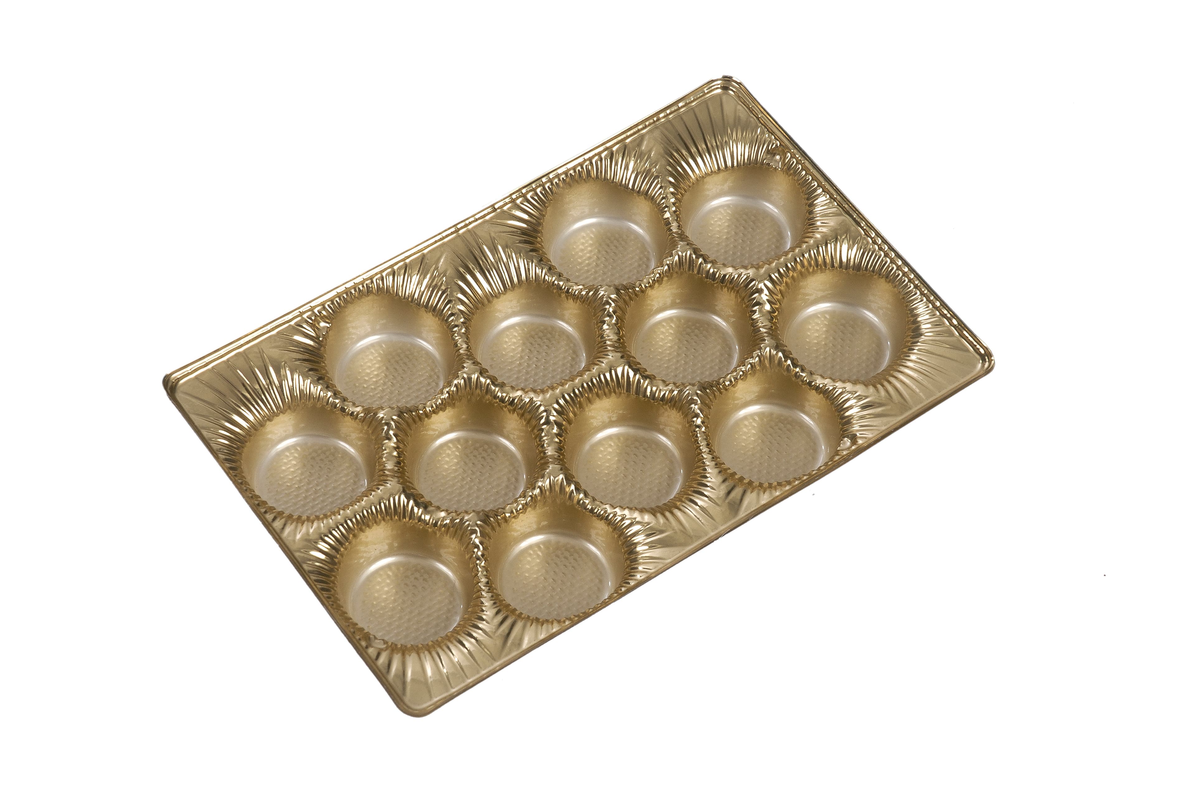 Candy Truffle Tray 12 Compartment Gold Round Compartment 100/Case