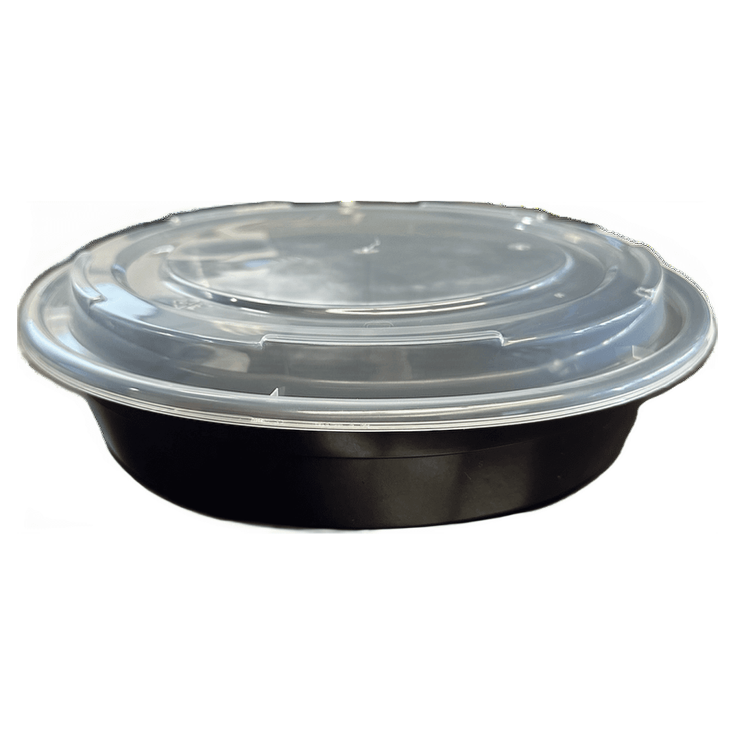 Victoria Bay Take-Out Container Base & Lid Combo 48 OZ Plastic Black Round 150/Case