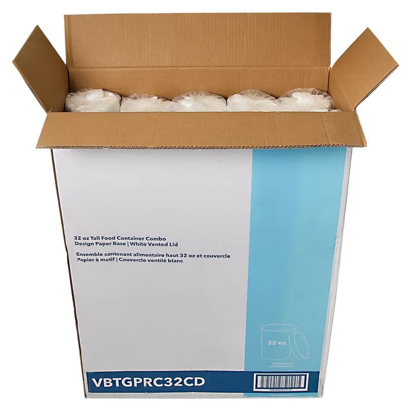 Victoria Bay Food Container Base & Lid Combo 32 OZ Paper Tasty Design Round Tall Vented 250/Case
