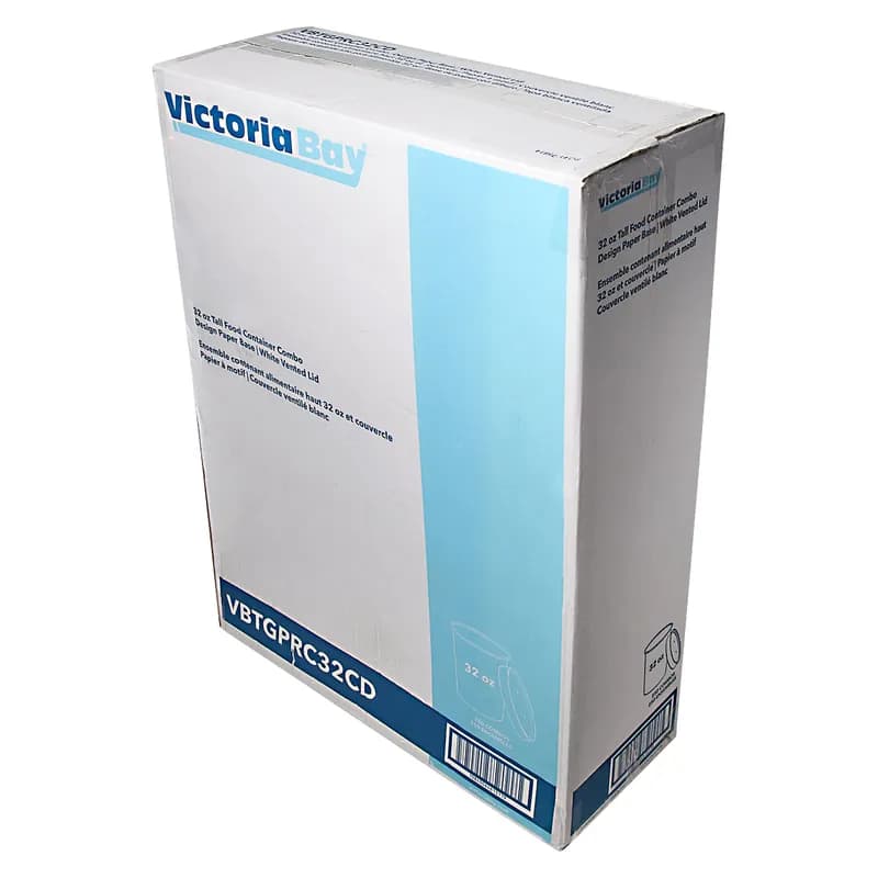 Victoria Bay Food Container Base & Lid Combo 32 OZ Paper Tasty Design Round Tall Vented 250/Case