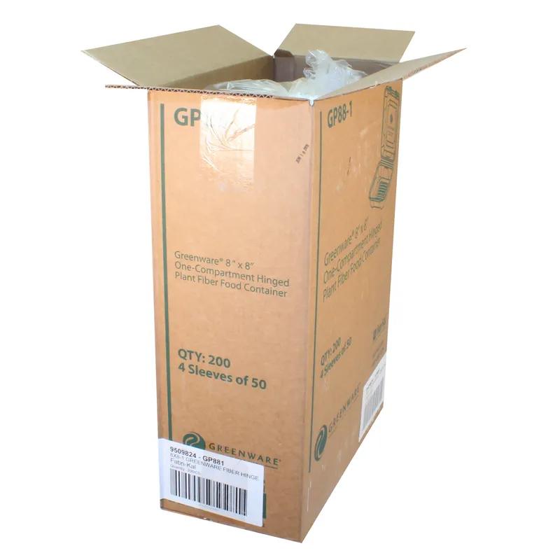 Greenware® Take-Out Box Hinged With Dome Lid 8.3X7.9X3.3 IN Molded Fiber Natural Square 200/Case