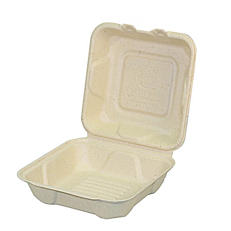 Greenware® Take-Out Box Hinged With Dome Lid 8.3X7.9X3.3 IN Molded Fiber Natural Square 200/Case