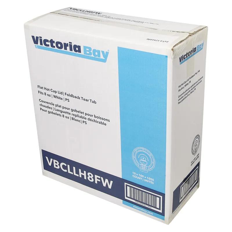 Victoria Bay Lid Flat PS White For 8 OZ Hot Cup Fold Back 100 Count/Pack 10 Packs/Case 1000 Count/Case