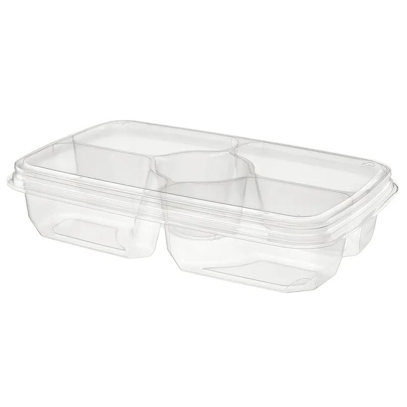 Essentials Serving Tray Base & Lid Combo 11X7X2.6 IN 4 Compartment PET Clear Rectangle With Dip Cup 125/Case