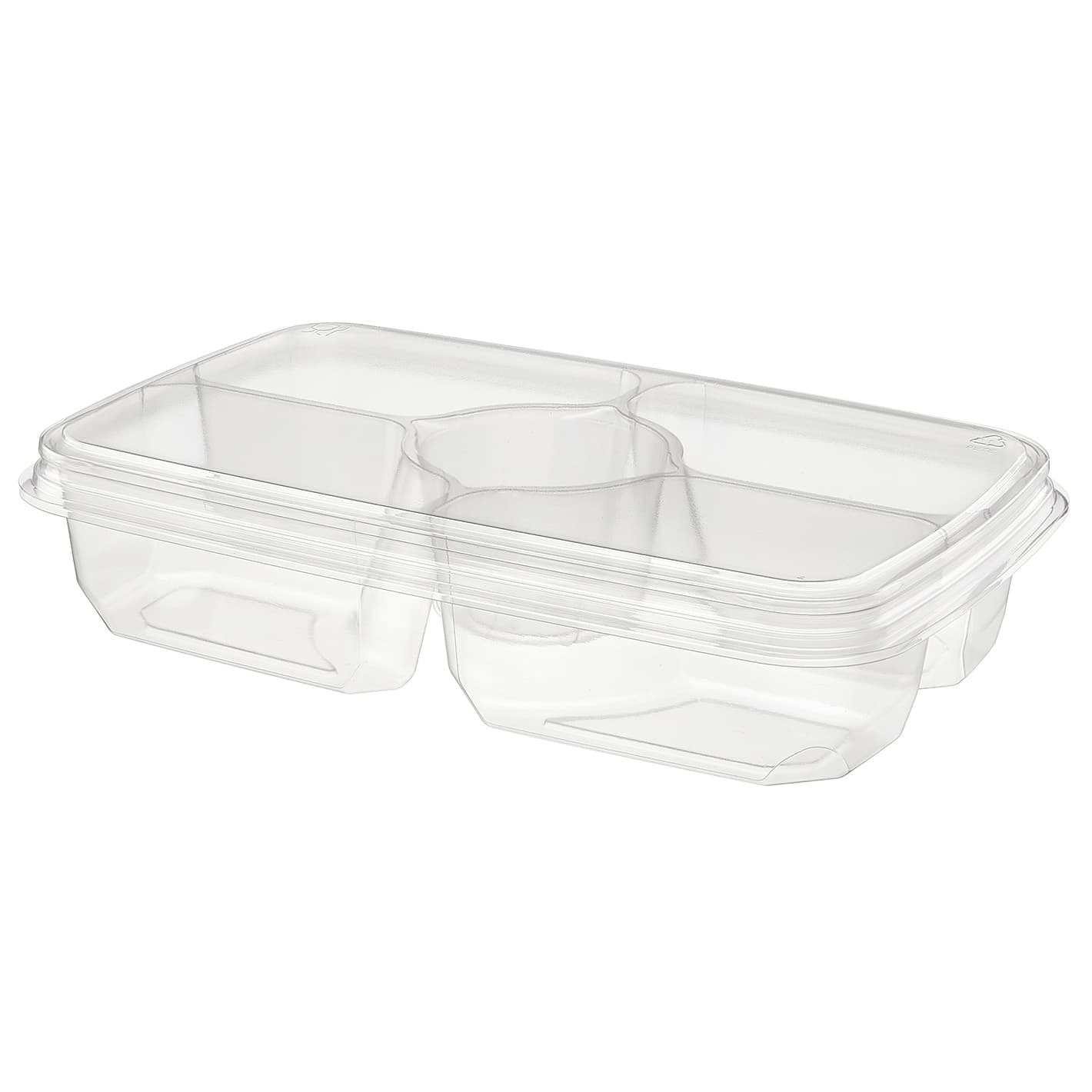 Essentials Serving Tray Base & Lid Combo 11X7X2.5625 IN 4 Compartment RPET Clear Rectangle 125/Case