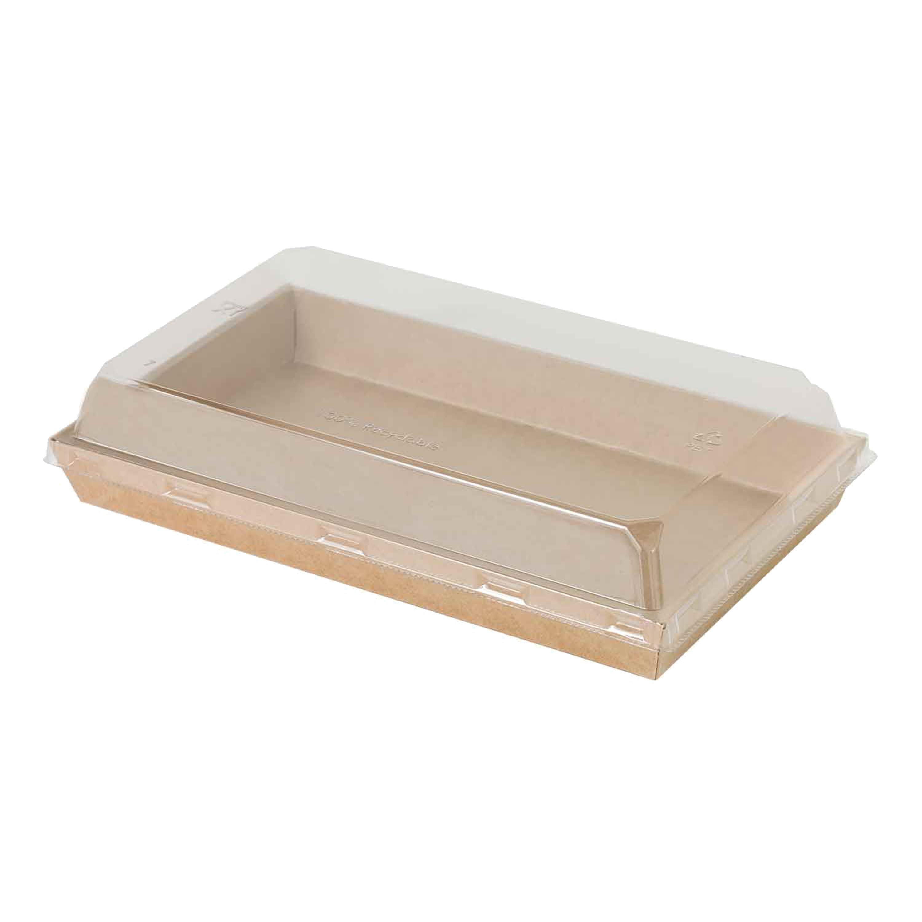 Sushi Take-Out Box With PET Lid 8.66X5.3X1 IN PE Coated Paper Kraft 50 Count/Pack 6 Packs/Case 300 Count/Case