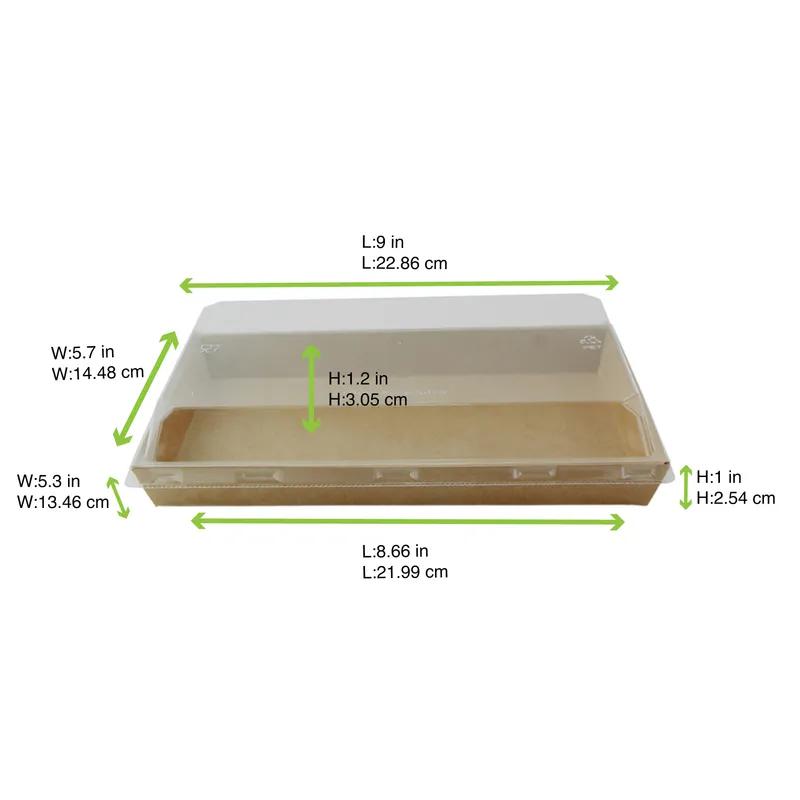 Sushi Take-Out Box With PET Lid 8.66X5.3X1 IN PE Coated Paper Kraft 50 Count/Pack 6 Packs/Case 300 Count/Case