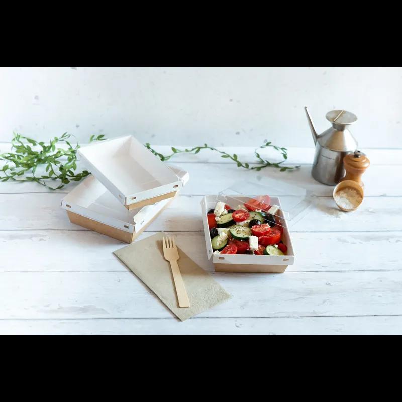 Take-Out Box With PET Lid 6.7X4.3X1.4 IN PE Coated Paper Kraft 25 Count/Pack 4 Packs/Case 100 Count/Case