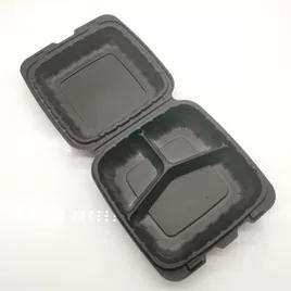 Victoria Bay Take-Out Container Hinged 9X9X3 IN 3 Compartment MFPP Black Square Vented 200/Case