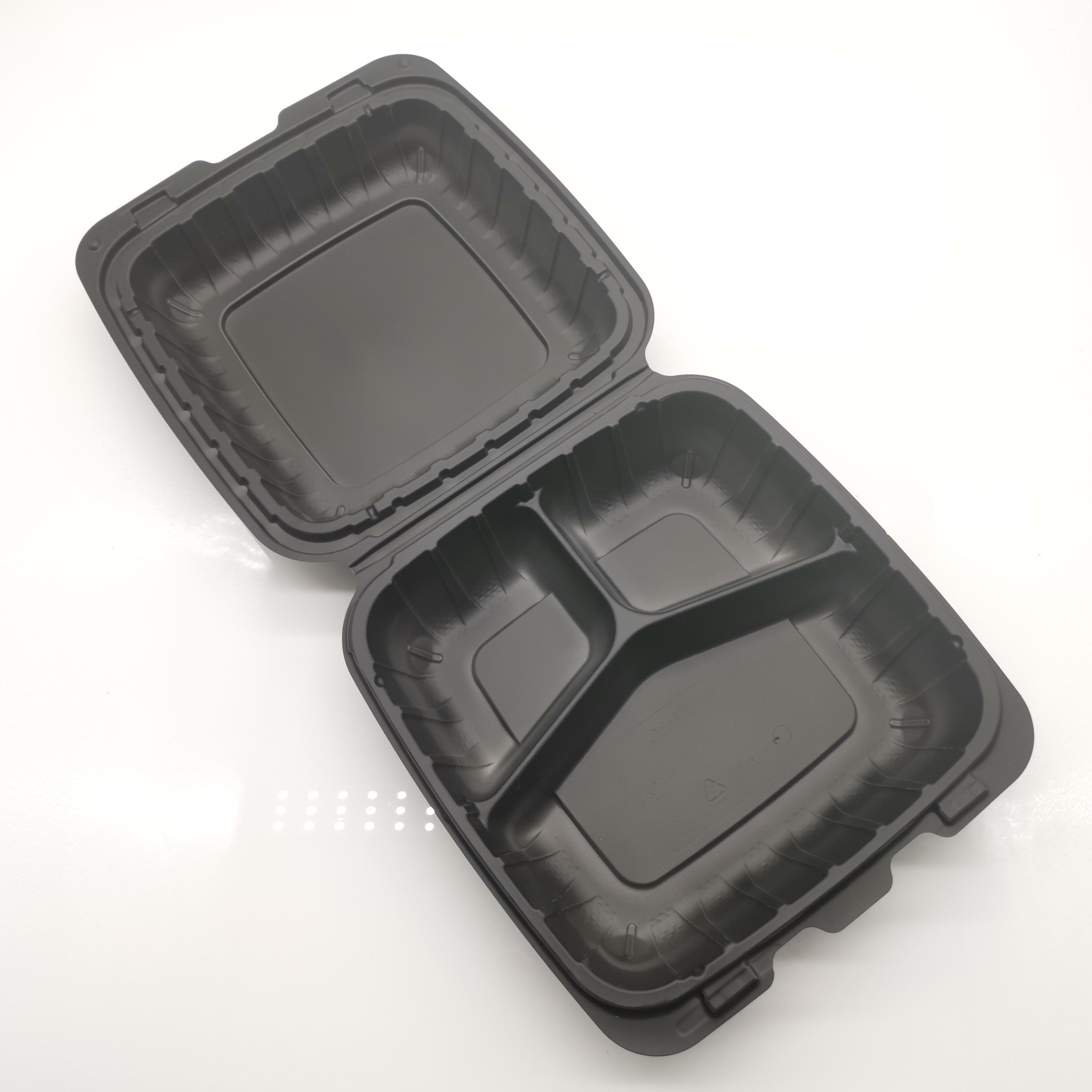 Victoria Bay Take-Out Container Hinged 9X9X3 IN 3 Compartment MFPP Black Square Vented 200/Case