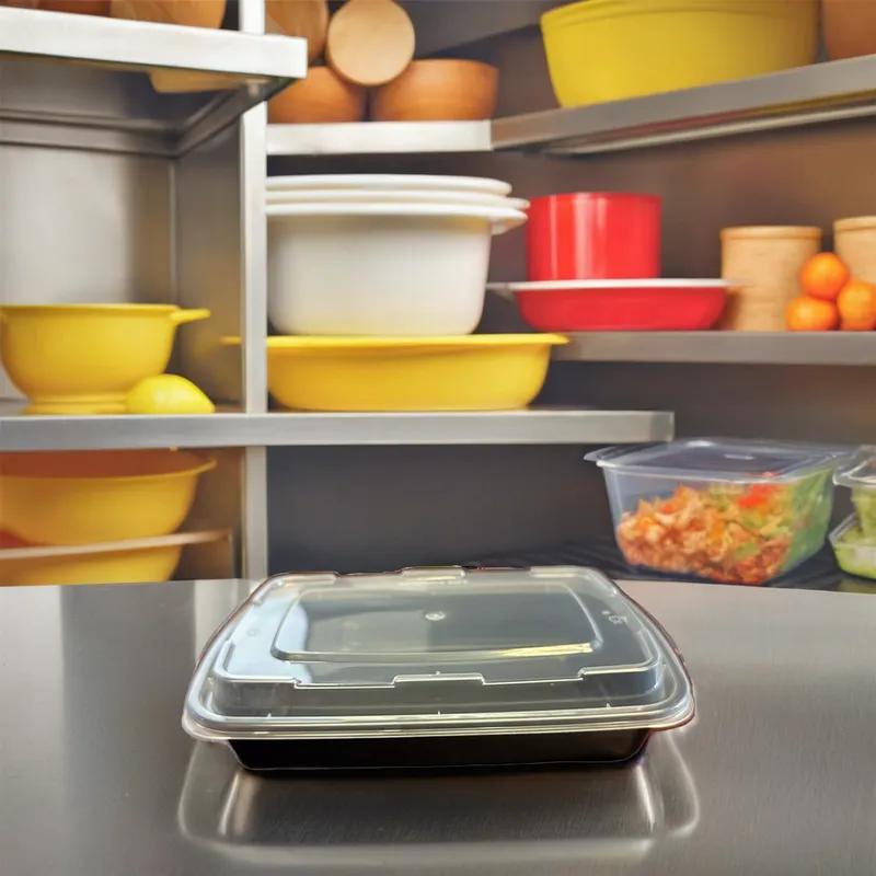 Victoria Bay Take-Out Container Base & Lid Combo 16 OZ Plastic Black Clear Rectangle 150/Case