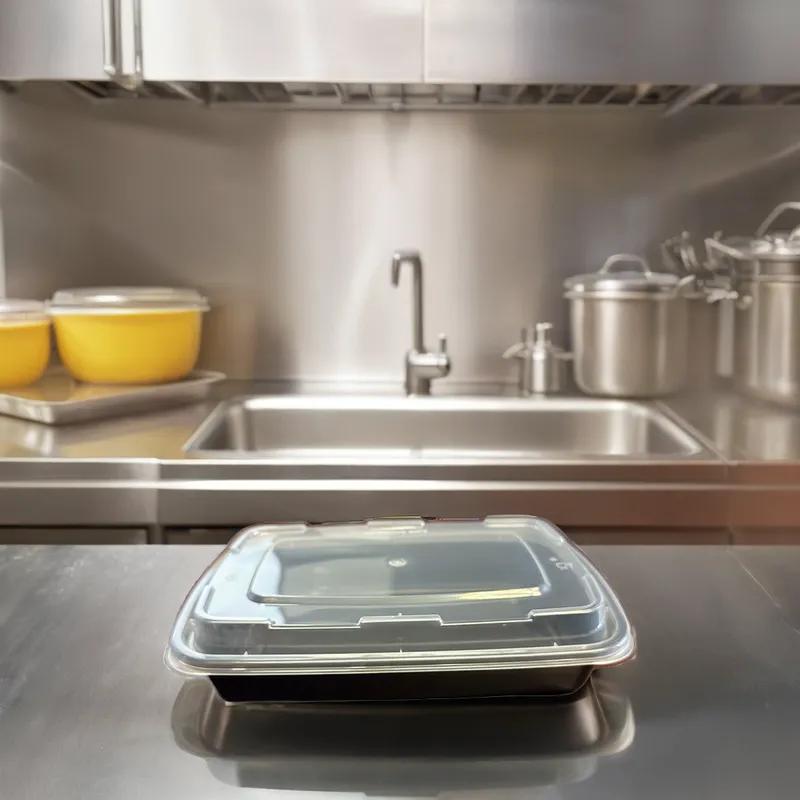 Victoria Bay Take-Out Container Base & Lid Combo 16 OZ Plastic Black Clear Rectangle 150/Case