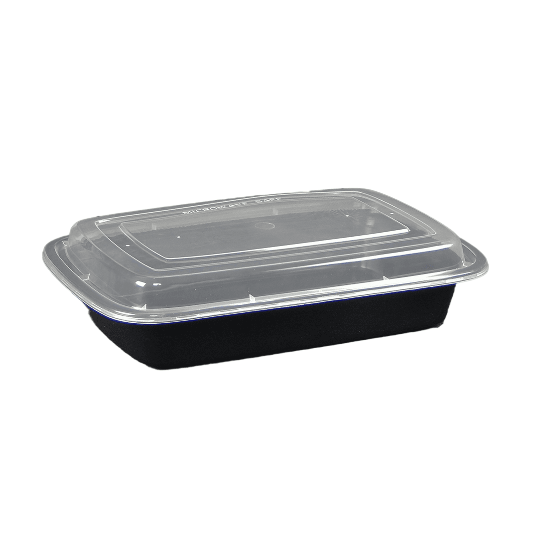 Victoria Bay Take-Out Container Base & Lid Combo 28 OZ Plastic Black Clear Rectangle 150/Case