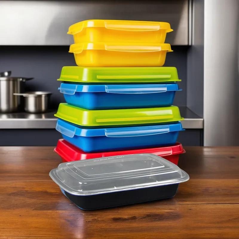 Victoria Bay Take-Out Container Base & Lid Combo 28 OZ Plastic Black Clear Rectangle 150/Case