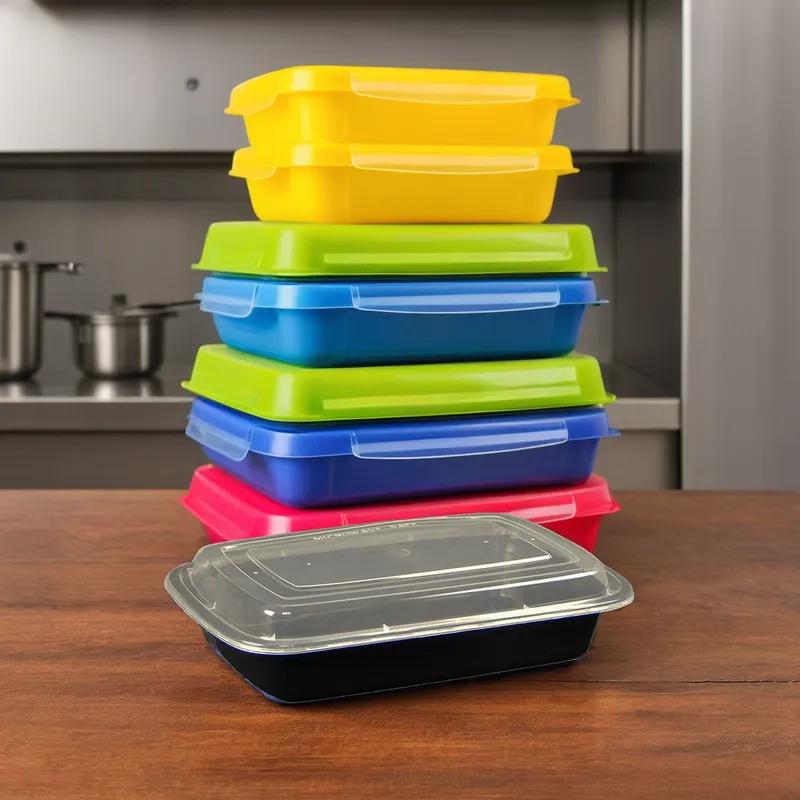 Victoria Bay Take-Out Container Base & Lid Combo 28 OZ Plastic Black Clear Rectangle 150/Case