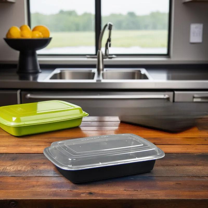 Victoria Bay Take-Out Container Base & Lid Combo 28 OZ Plastic Black Clear Rectangle 150/Case