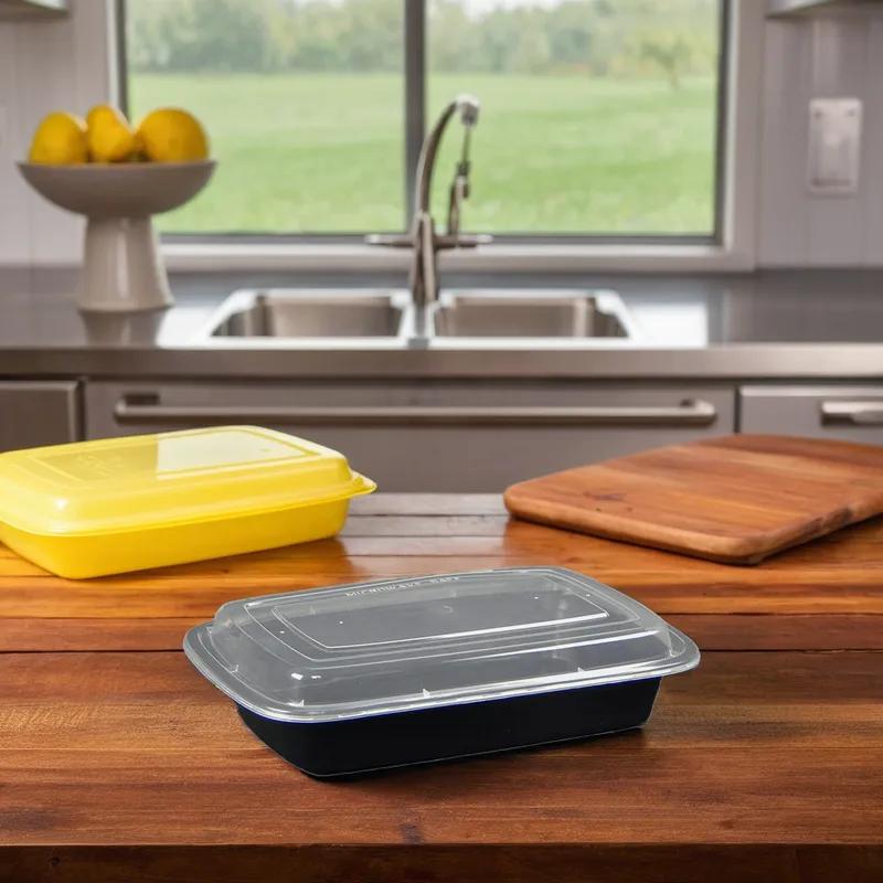 Victoria Bay Take-Out Container Base & Lid Combo 28 OZ Plastic Black Clear Rectangle 150/Case