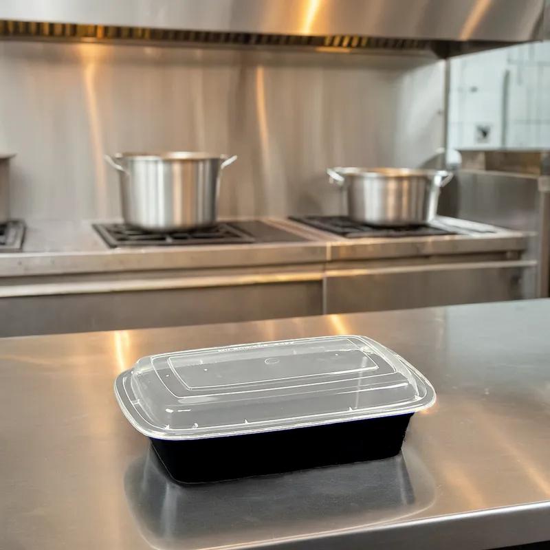 Victoria Bay Take-Out Container Base & Lid Combo 38 OZ Plastic Black Clear Rectangle 150/Case