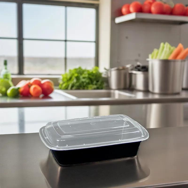Victoria Bay Take-Out Container Base & Lid Combo 38 OZ Plastic Black Clear Rectangle 150/Case